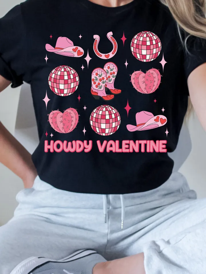 Howdy Valentine Png, Western Valentines Png, Cowgirl Valentines Day Png, Retro Valentines Png, Disco Ball Png trendy vday tshirt png