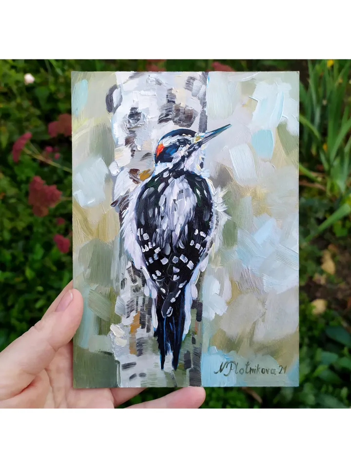Woodpecker painting Bird Original Art Animal Artwork bird fine art oil painting bird painting oil bird wall art bird art