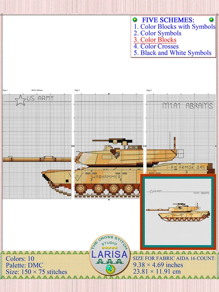 M1 Abrams Cross Stitch Pattern | The Abrams Main Battle Tank