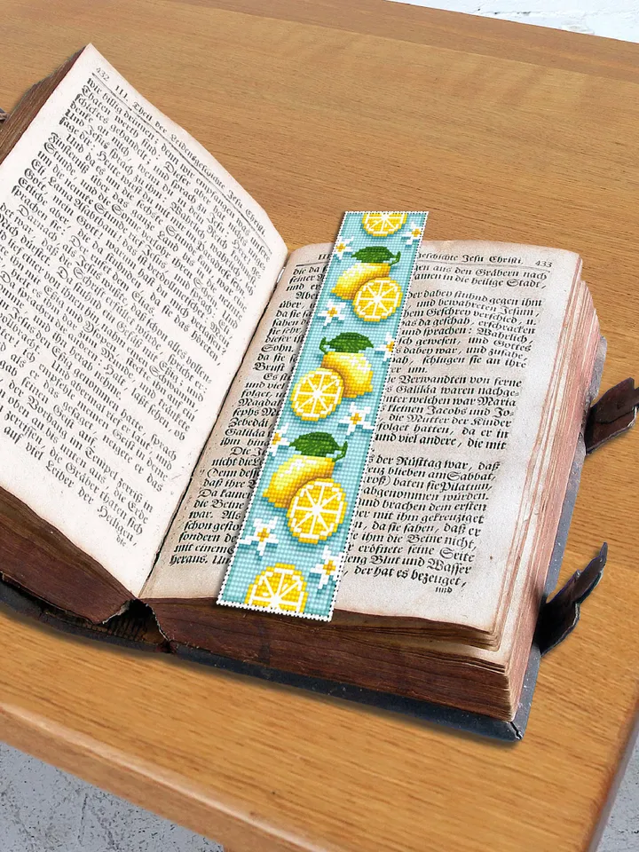 Bookmark lemon cross stitch pattern download PDF Unique bookmarks for women Fruit cross stitch Digital bookmark pattern Book lover gift #B53