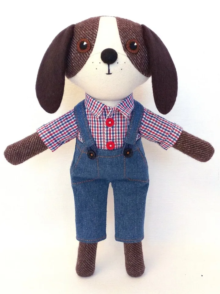 Brown dog boy, handmade plush toy, stuffed textile dog doll, puppy soft toy