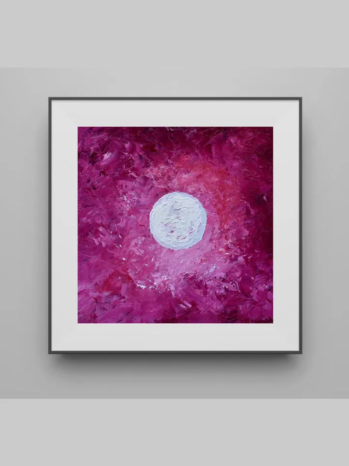 Night Sky Painting Full Moon Artwork Original Art 6 by 6 in Moonlit Night Painting Small artwork Purple Home Decor