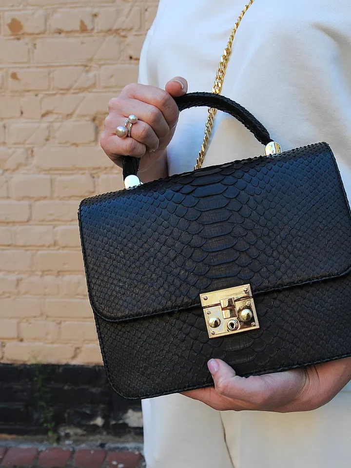 Genuine python skin classy woman bag | designer leather bag | woman hadle bag | chain crosshandle elegant snake bag | Snake print purse