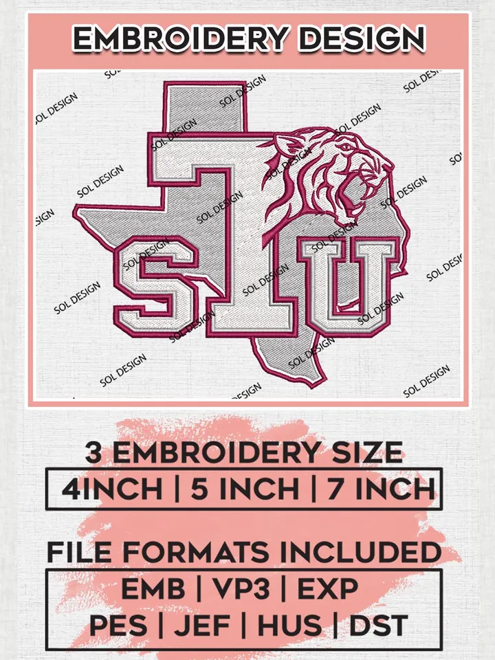 Texas Southern Tigers Logo Machine Embroidery Design, NCAA TSU Tigers Embroidery Design Design files, NCAA Embroidery Designs, NCAA Machine Embroidery Designs, Digital Download