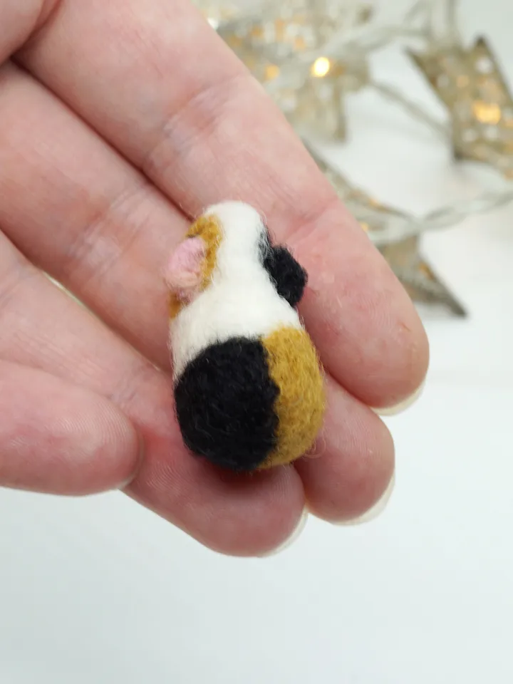 tiny needle felted guinea pig, tricolor guinea pig, miniature pet, made to order