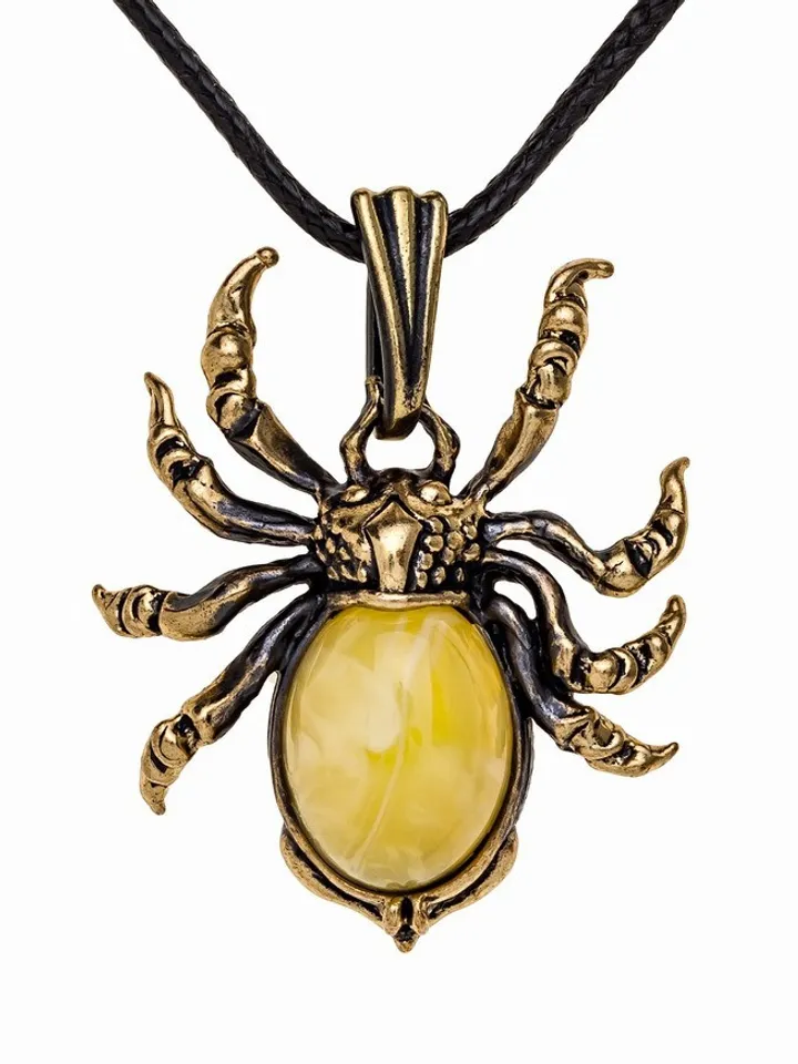 Spider Charm Necklace Gold Red Amber Catch Luck Jewelry Women Men Spider Amulet Pendant Cord Necklace