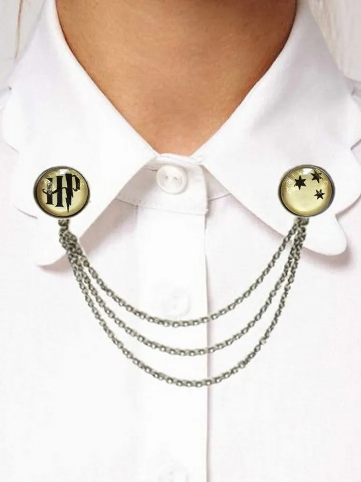 Harry Potter three stars pin, Harry Potter brooch, HP collar brooch with chain, Harry Potter Pin
