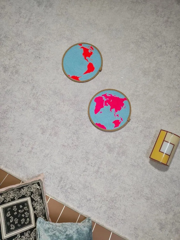 Set of 2Round Rugs,Planet Earth,World Map,space children's room,Table Stand,placemat,earth day gift,space decor,dresser decor,gift,mug rug