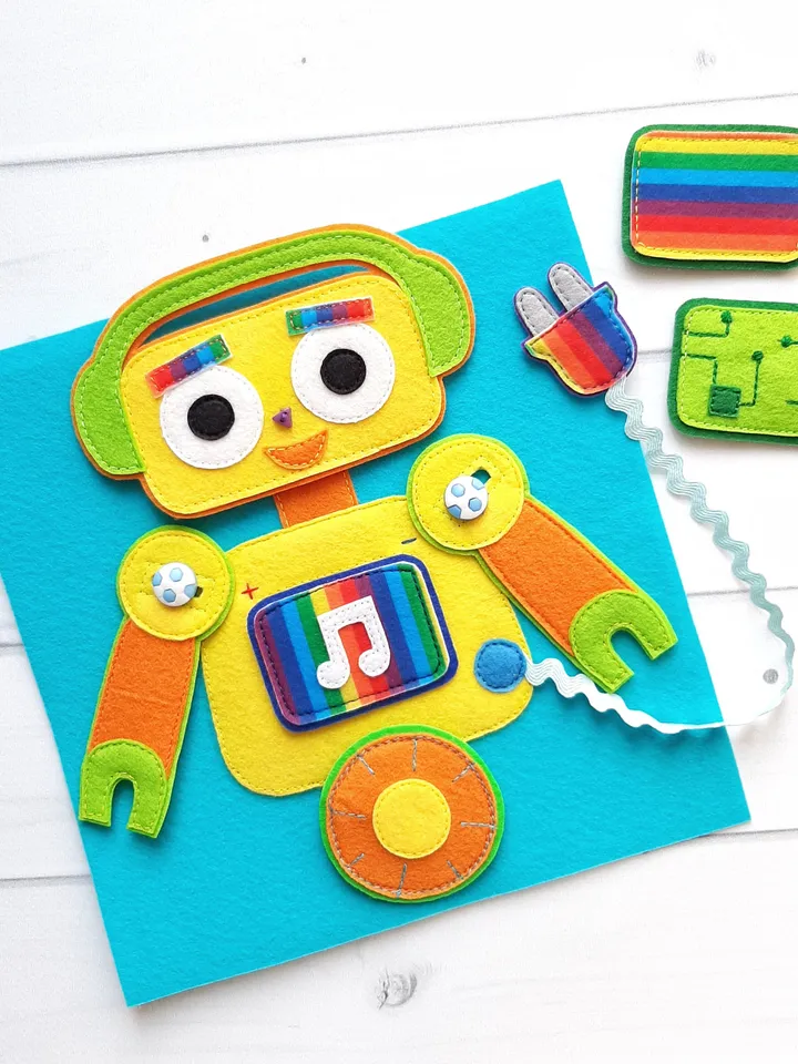 Robot Quiet book Pattern, Felt book template pdf, Soft montessori book pattern, Busy book sewing ideas for kids 2, 3, 4 year old