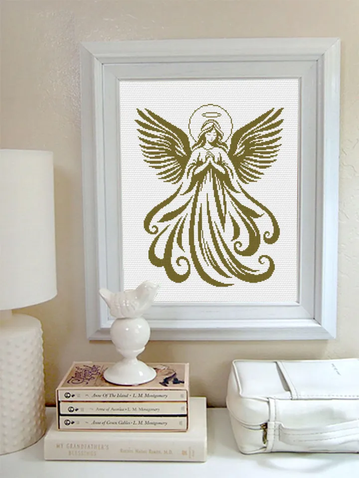 Guardian angel cross stitch pattern PDF download Angel silhouette cross stitch chart for beginner, Angel ornament pattern digital PDF #O16