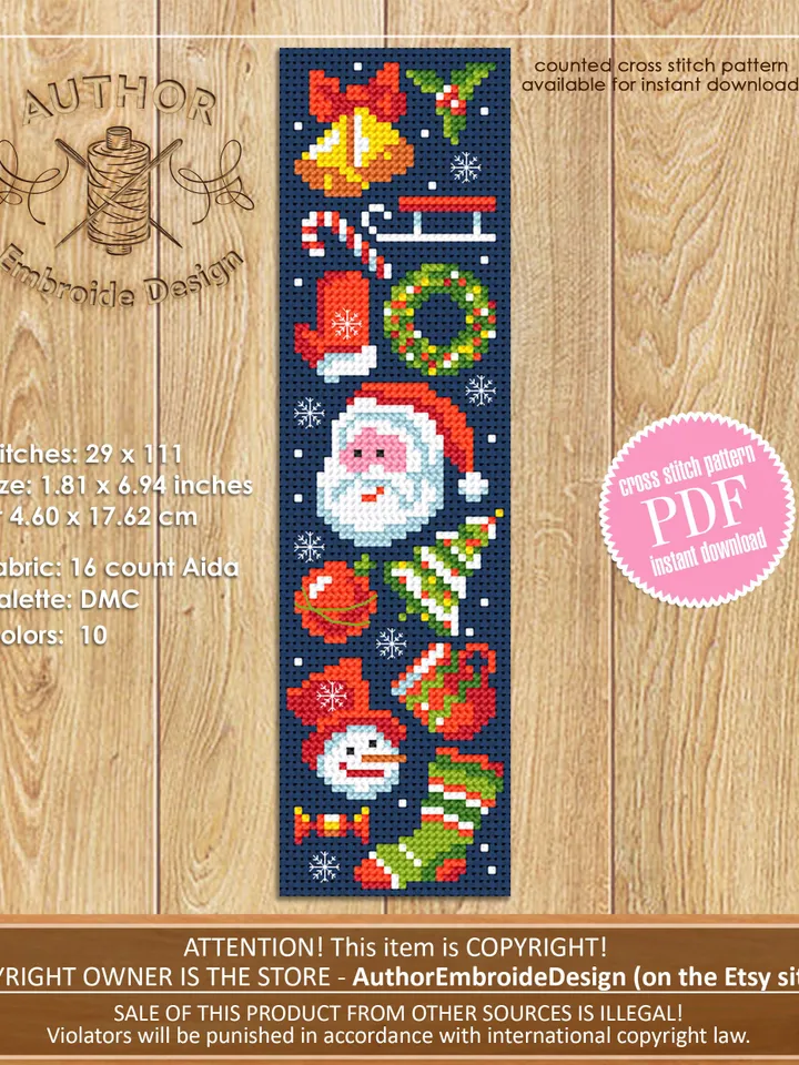 Bookmark set Christmas cross stitch pattern download PDF Holiday handmade bookmark pattern digital PDF, New Year, Christmas embroidery #B237
