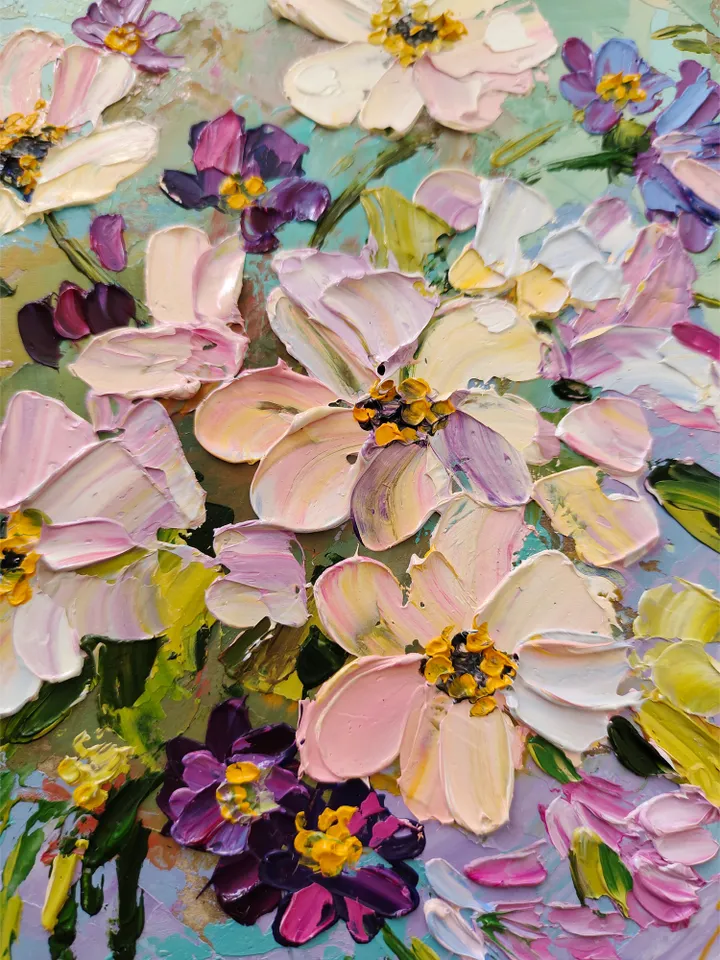 Floral painting Flower Original Art 10 by 10 inches impasto artwork oil painting art by Natalia Plotnikova