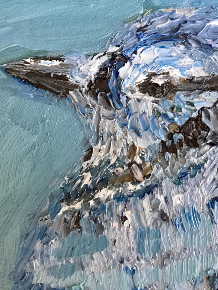 Blue jay bird painting on round canvas,bird wall art,original oil impasto bird painting,round canvas oil painting,gifts home decor.