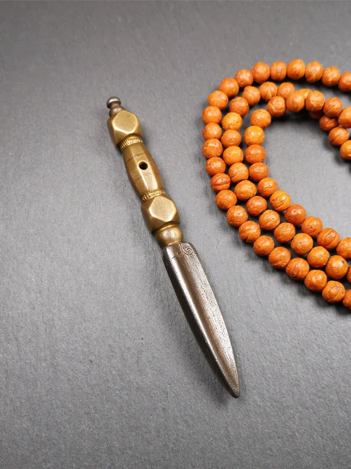 Gandhanra Handmade Tibetan Buddhist Ritual Implement - Kila -Dorje Phurba,Made of Cold Iron inlaid with Brass,5.1"