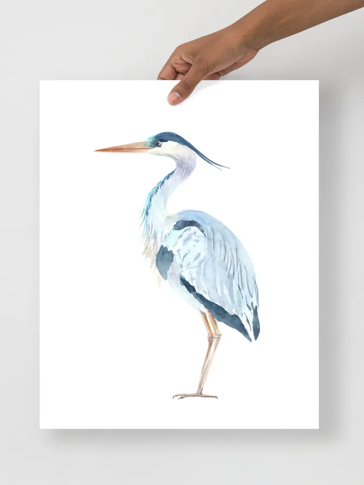 Blue Heron Set Of 2 Watercolor Painting, Bird Lover Gift, Beach House Art, Home Decor Gift, Bathroom Wall Decor, Great Heron Painting Print