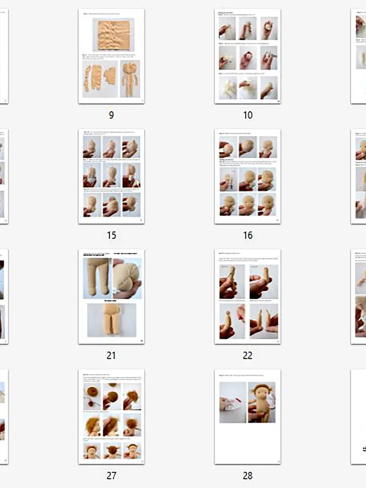 DIY Waldorf classic doll 7 inch (18 cm) tall. PDF sewing pattern and tutorial. Patterns of doll clothes as bonus!