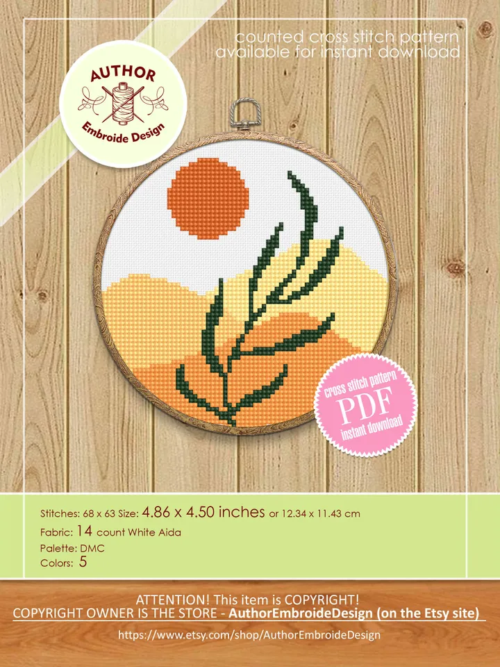Abstract boho cross stitch pattern PDF download Set of 3 Minimalist nature cross stitch chart, Simple boho floral pattern digital PDF #O10