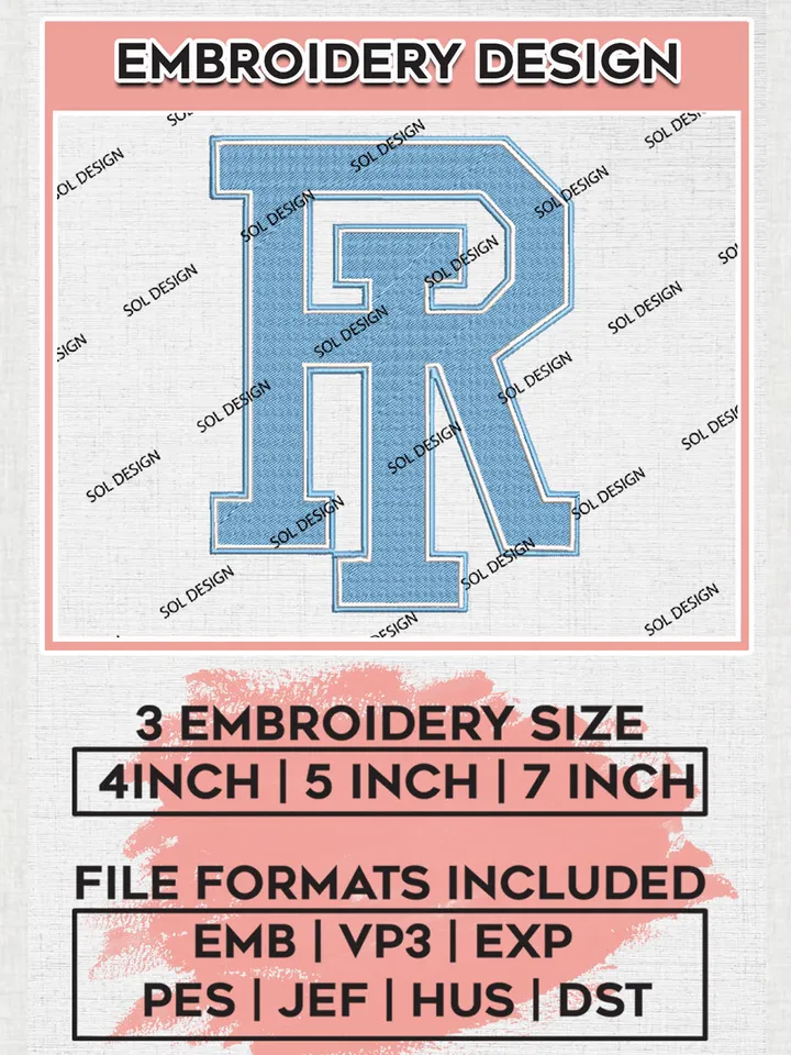 NCAA RI Rams College Football Team Logo Embroidery Design Files, NCAA Rhode Island Rams Machine Embroidery, NCAA Teams, 3 sizes, NCAA Machine embroidery designs, Digital Download