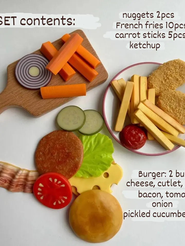 Set of Products for Children's Kitchen Hamburger 28 items