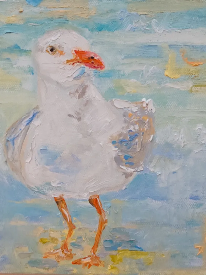 Oil painting on canvas 20x20cm (8x8 inches) "Seagull and sea"