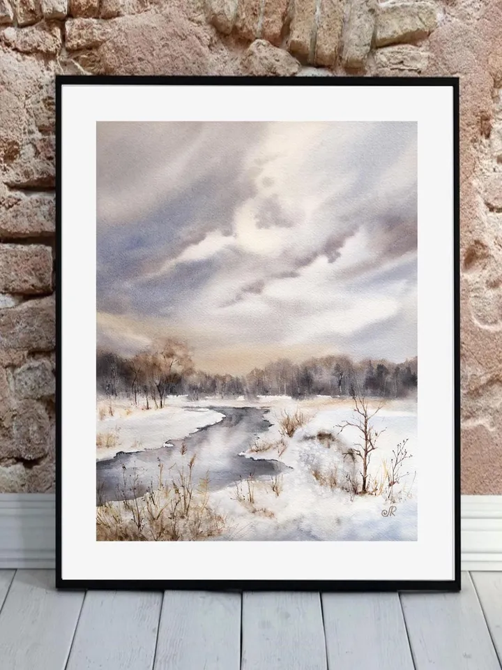 Winter Landscape Painting Original Watercolor Painting Winter Forest Painting