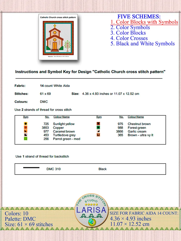 Basilica Cross Stitch Pattern | Small Church | Catholic Church