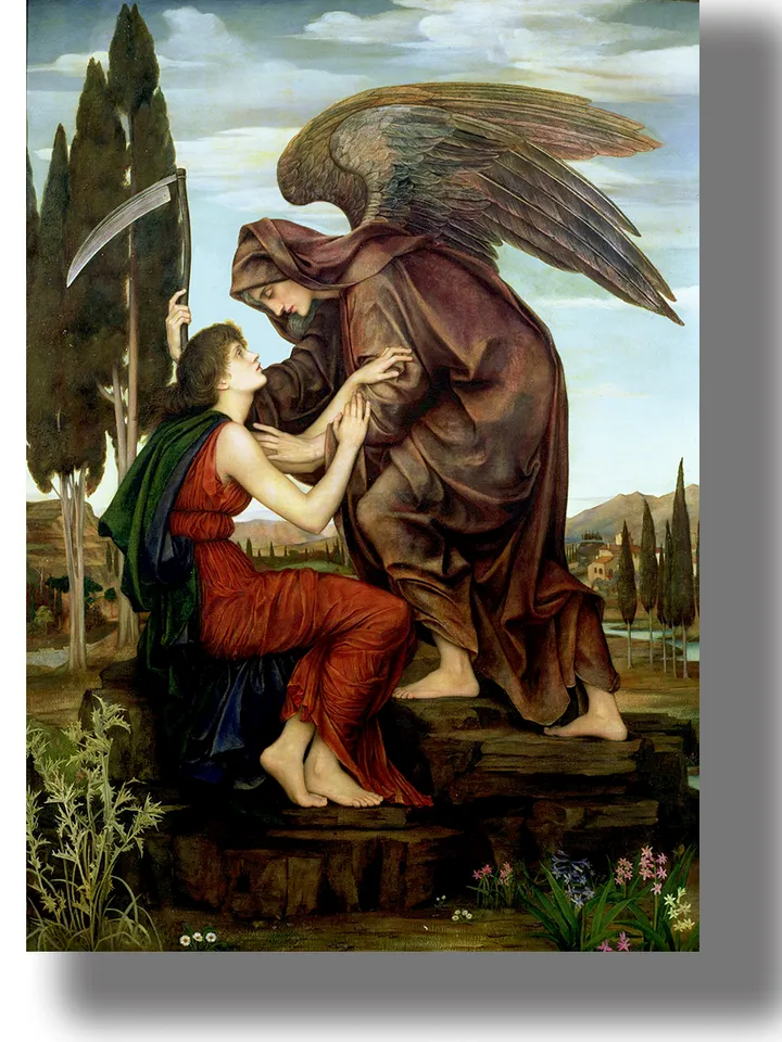 Angel of Death with a scythe and maiden.