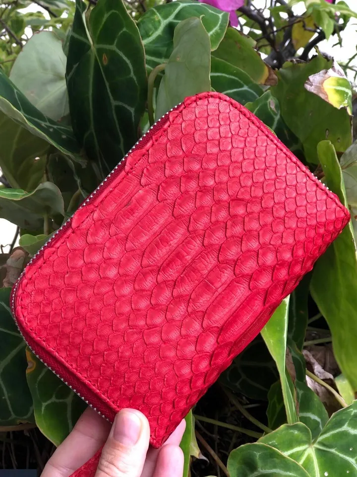 Genuine python skin red wallet | Small wallet | Exotic leather wallet | Women wallet | Snake trendy Wallet | Snakeskin designer wallet