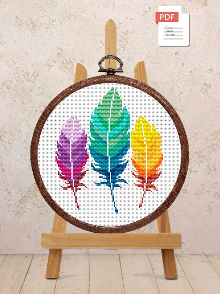The Feathers Cross Stitch Pattern, Feather Cross Stitch Pattern, Folklore Cross Stitch Pattern, Boho Feather Patterns #oth003