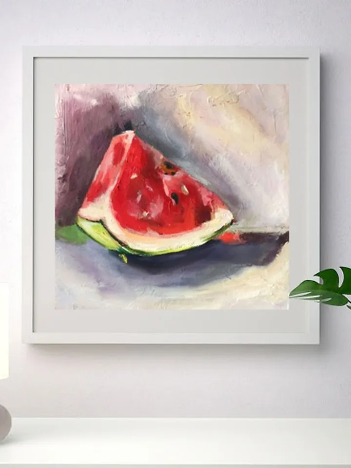 Watermelon Art Original Oil Painting Melon Artwork Berry Kitchen Wall Art