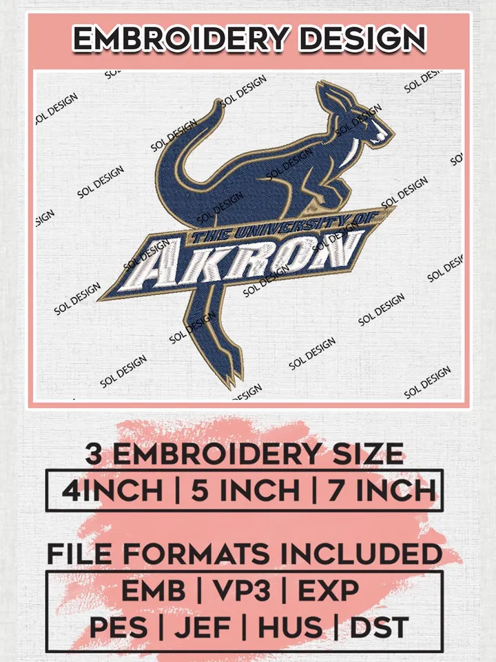 Akron Zips Team Logo Embroidery Design Files, NCAA Akron Zips Machine Embroidery, NCAA Teams, 3 sizes, NCAA Machine embroidery designs, Digital Download