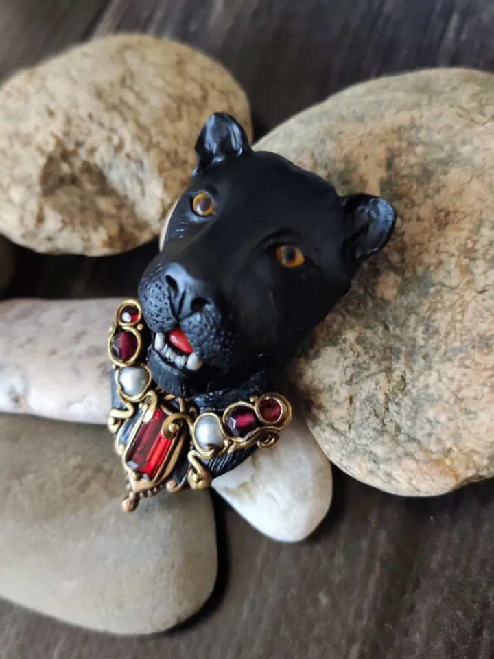 Brooch Black Panter, Cat brooch, vintage pin brooch,