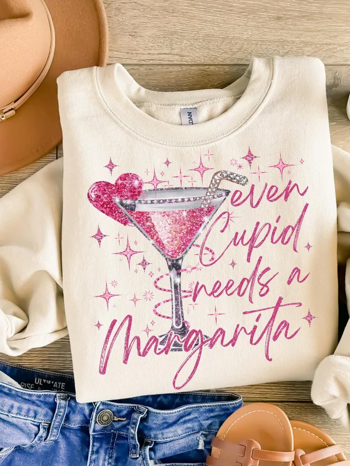 Even Cupid Need A Margarita Retro valentine png, Glitter Coquette Trendy Valentine Png Sublimation, Disco Ball, Funny Vday png Trendy png,