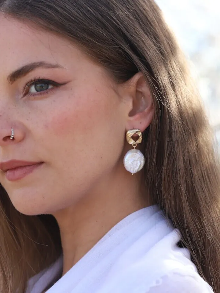 Art Deco Wedding Earrings, Freshwater Pearl Boho Bridal Earrings, Gold Vintage Wedding Jewelry, Statement Bridal Earrings, Retro Jewellery