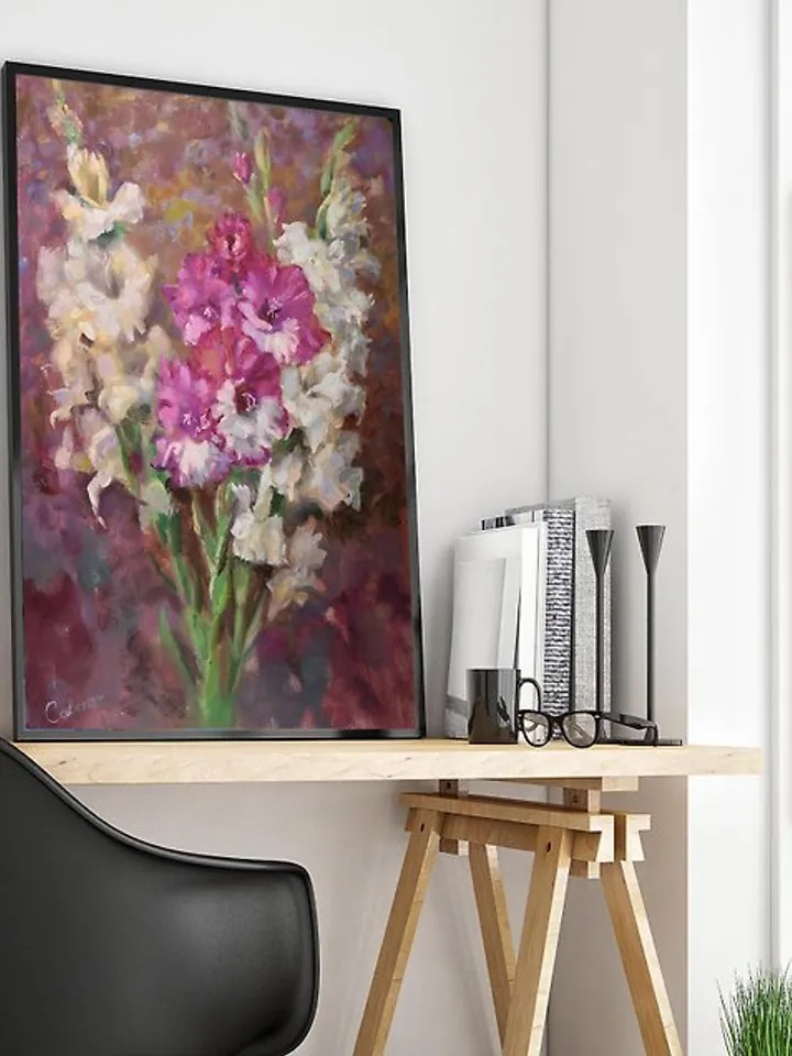 Flower Painting Gladiolas Bouquet Artwork Impressionism Original Art Floral Art
