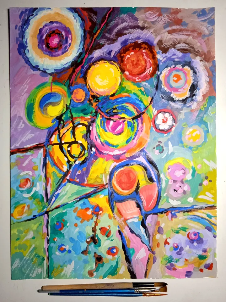 Kandinsky Flowers Style Abstract Original Art Floral Painting 14 by 12 Above Bed Art by TatianaArtShop