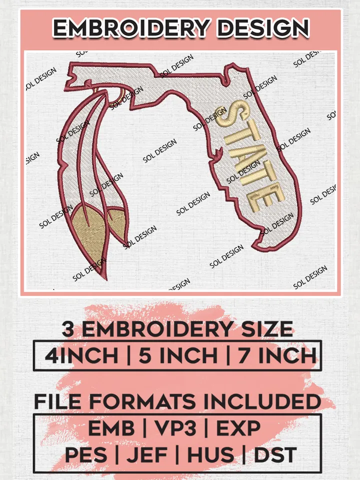 NCAA Florida State Team Logo embroidery designs, NCAA Florida State Seminoles Logo Machine embroidery designs, NCAA Team Logo embroidery designs, NCAA Game Day Machine embroidery designs, Digital Download