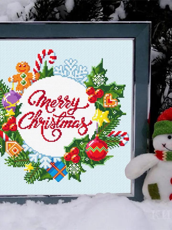 Merry Christmas cross stitch pattern download PDF Winter wreath cross stitch chart Christmas pattern digital Holiday embroidery PDF #N21