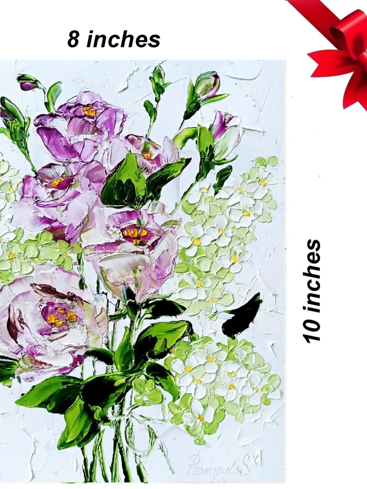 Lilac Painting Lisianthus Original Art Impasto Oil Painting 10x8 Eustoma painting Floral Painting by ArtProkopaloSv