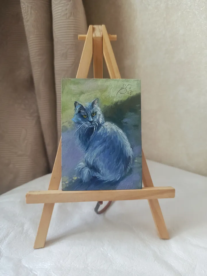 Original ACEO oil painting, Street smoky cat, Miniature collectible painting 2.5x3.5 inches