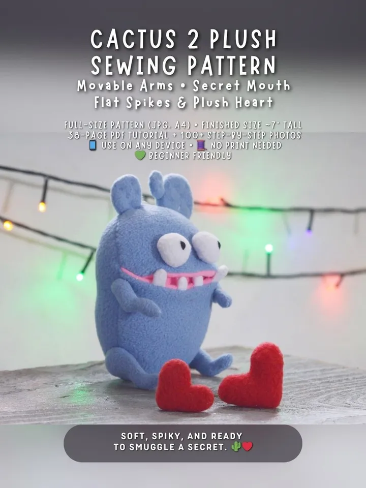 Fleece Plush Cactus PDF Pattern β Soft Toy with Heart & Spikes