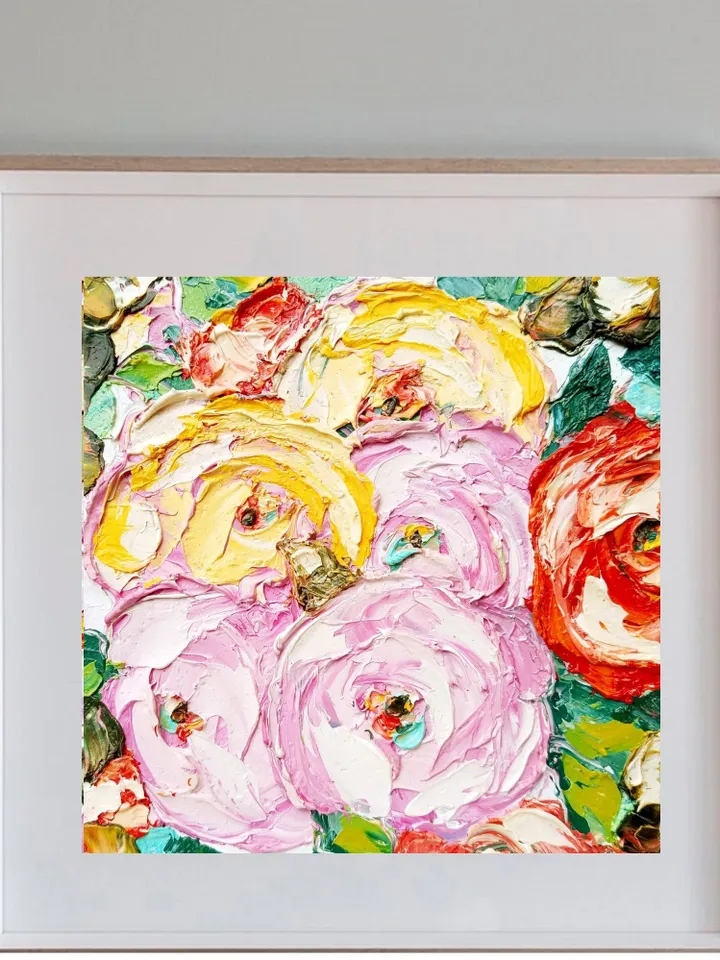 Peony Painting Impasto Original Art Impasto Oil Painting Peonies Painting Pink Floral Wall Art Flowers Small Painting by ArtProkopaloSv