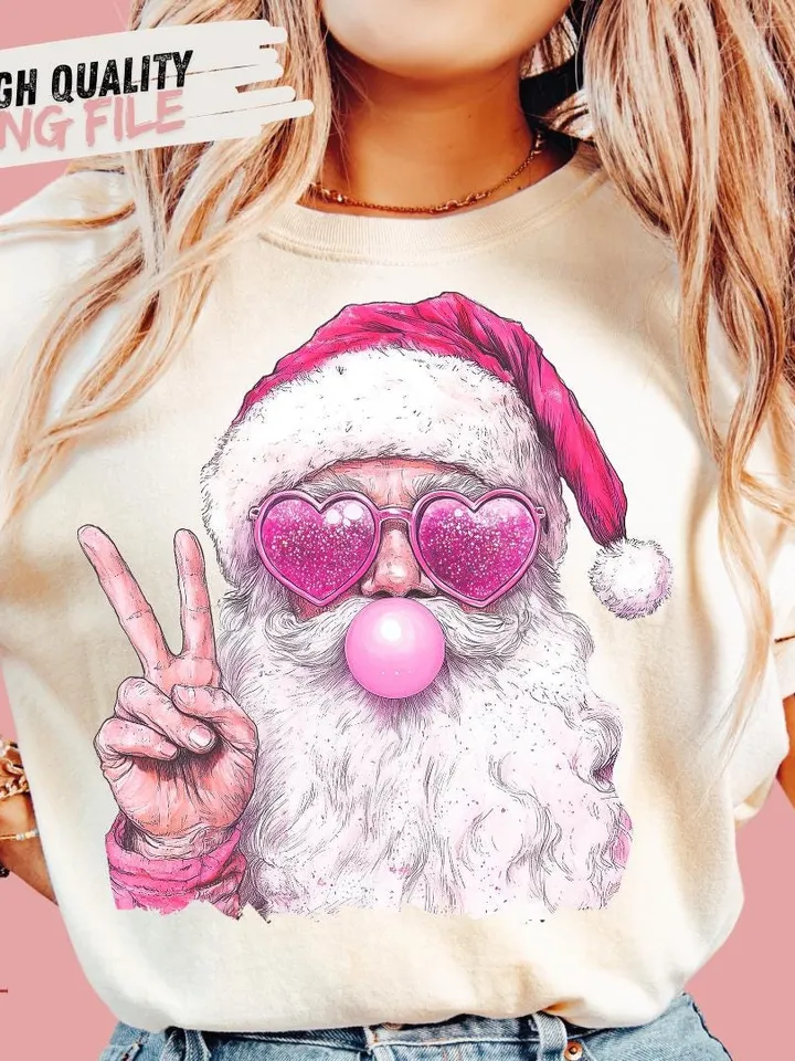 Retro Santa Christmas Blowing Bubble PNG, Vintage Merry Christmas PNG, Funny Santa With Sunglasses Xmas Holiday Sublimation Digital Download