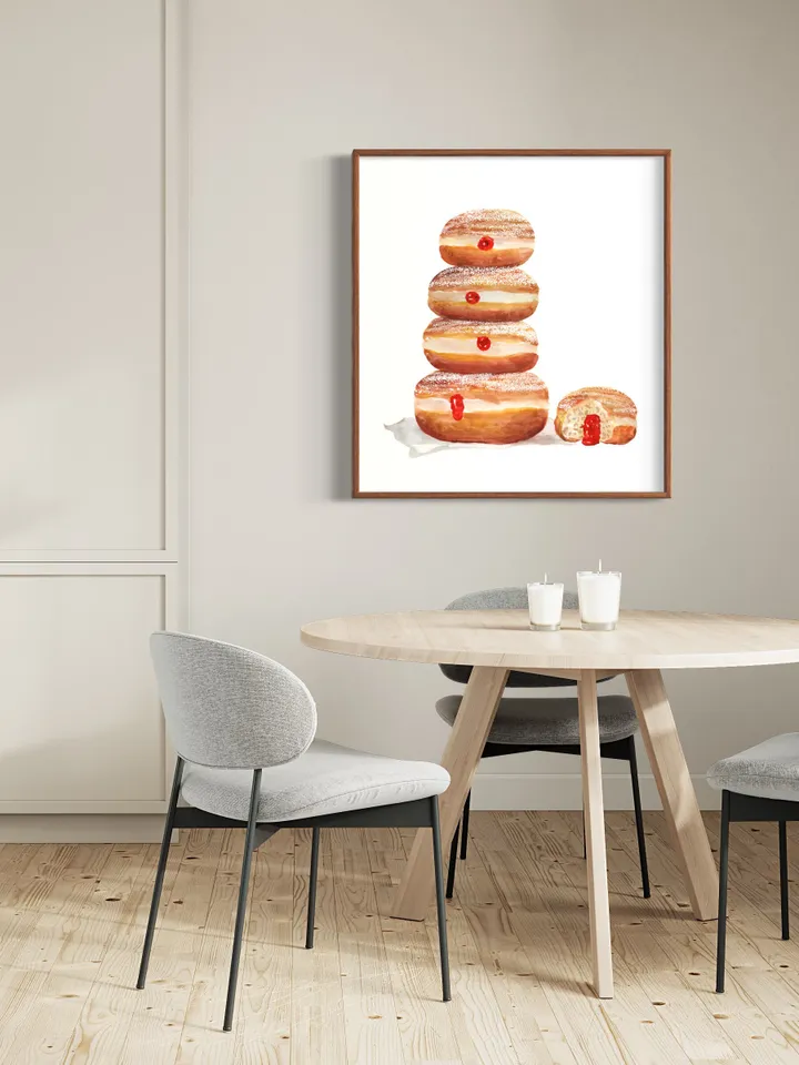 Donut Art Print, Dessert Painting, Donut Watercolor, Breakfast Art, Food Illustration, Donut Food Print,Donut Picture Wall Art Print Poster