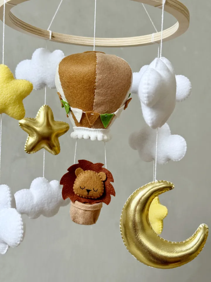 Adventure nursery crib mobile lion bear bunny, Hot air balloon mobile boy girl
