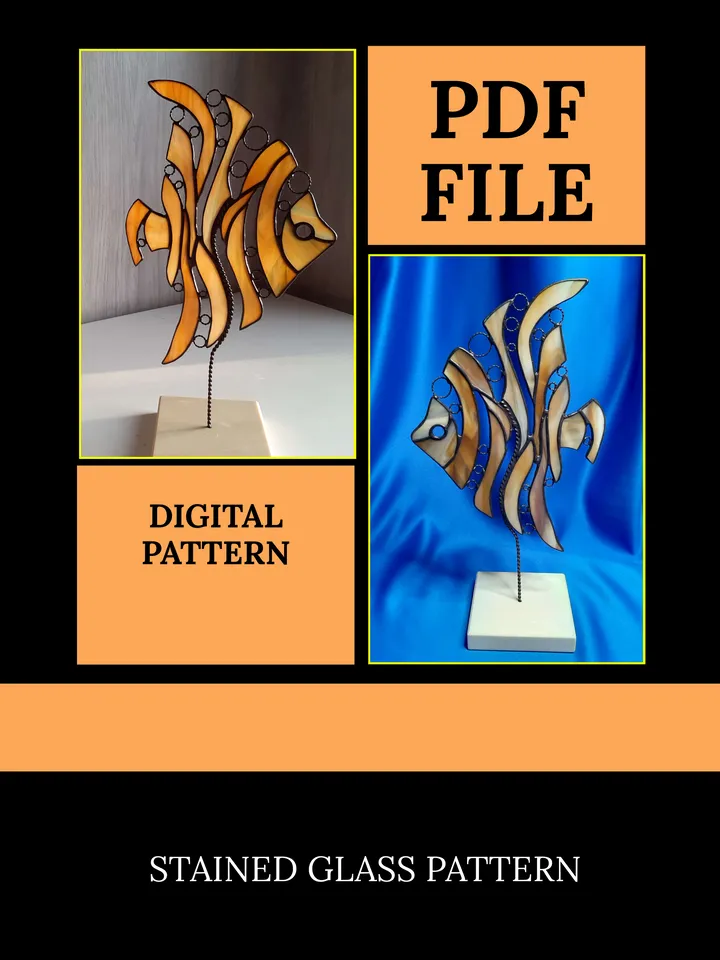 Fish Suncatcher/ Digital Download/ Stained glass pattern template/ PDF file/ DIY/Printable pattern