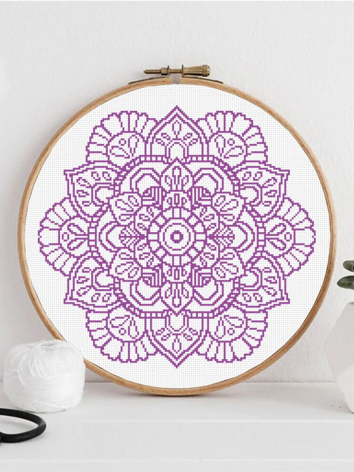 Mandala set cross stitch pattern download PDF Monochrome mandala cross stitch chart, Floral ornament hand embroidery PDF, Home decor #S23