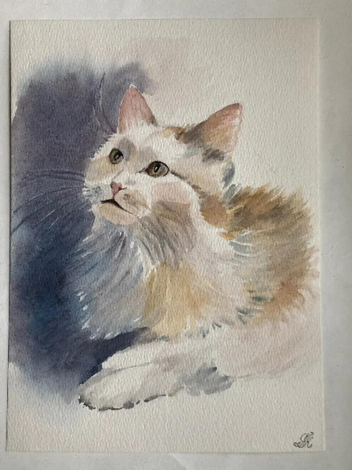Cat portrait cute pet animal painting living room wall art original watercolour hand painted modern painting