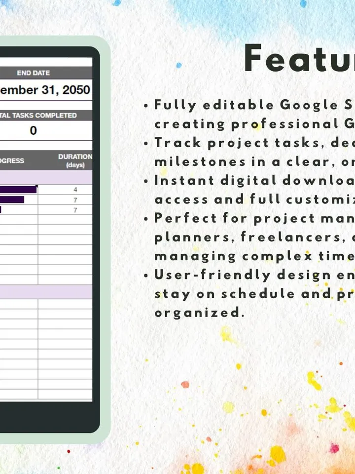 Gantt Chart Template, Editable Google Sheets, Easy-to-Use, Digital Download for Project Managers, Event Planners, Freelancers