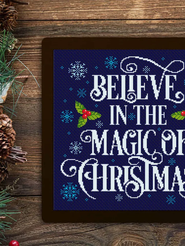 Christmas lettering cross stitch pattern PDF download Winter holiday cross stitch chart, Merry Christmas pattern digital PDF, Believe #N51